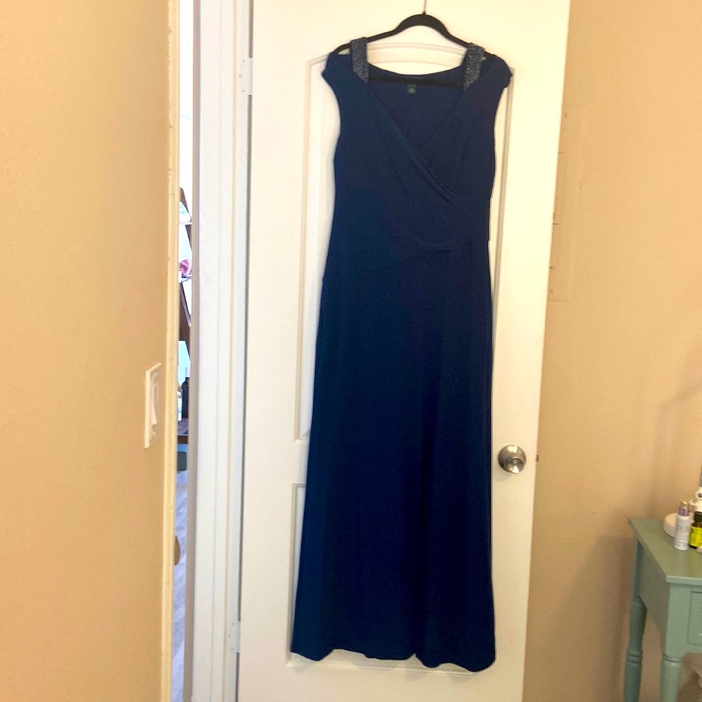 Ralph Lauren Evening - size 14 - Navy Blue Evening Gown w bugle bead shoulders